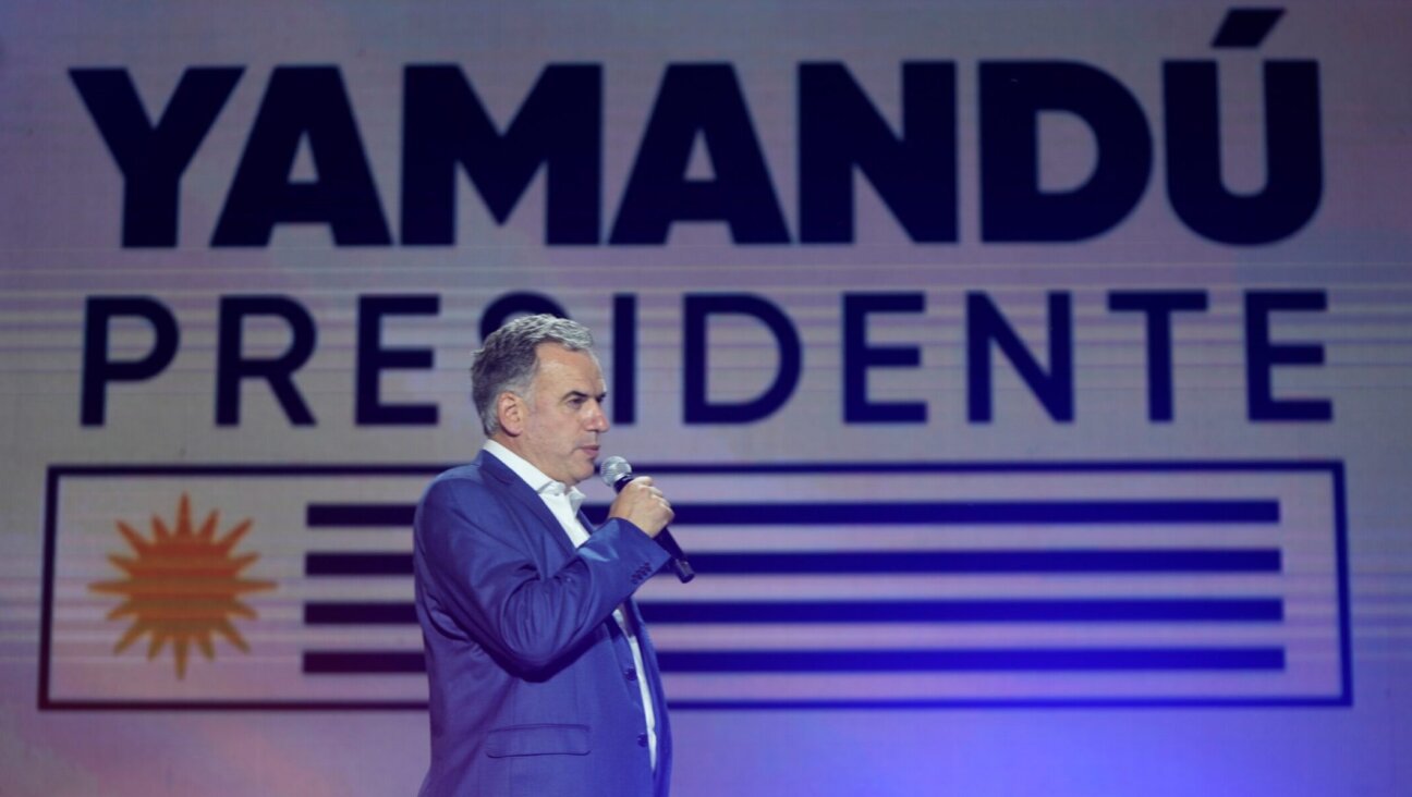 Yamandu Orsi, the presidential candidate of left-wing coalition Broad Front, delivers a speech after winning the presidential election in Montevideo, Uruguay, Nov. 24, 2024. (Nicolas Celaya/Xinhua via Getty Images)