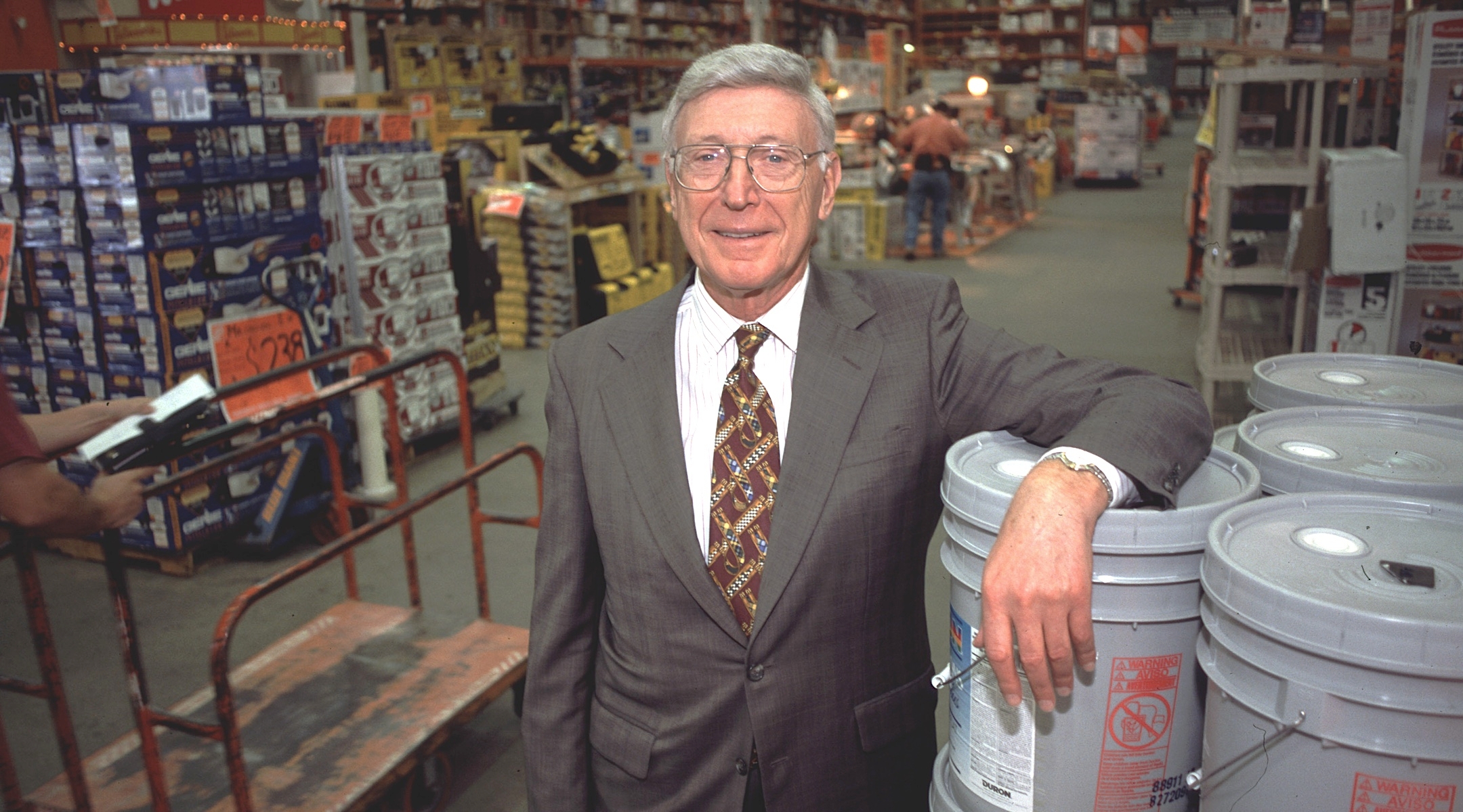 Home Depot founder Bernie Marcus poses for a portrait in a Home Depot store on Oct. 15, 1998. (Erik Lesser/Liaison via Getty Images)