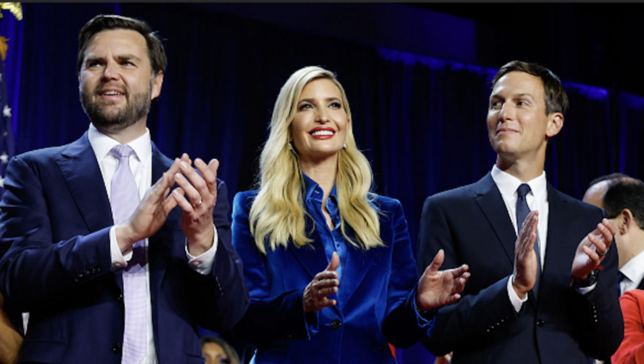 Ivanka Trump, center, with J.D. Vance (L) and Jared Kushner (R).