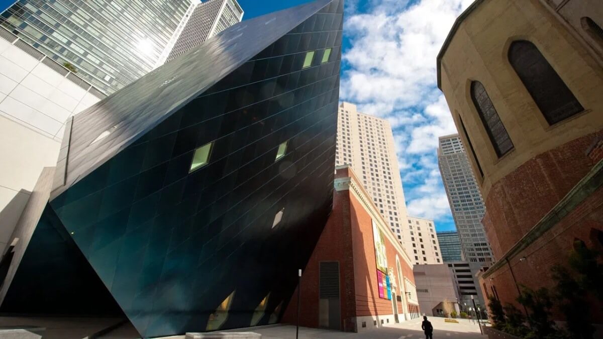 The Contemporary Jewish Museum’s building includes an angular annex designed by Daniel Libeskind, the star architect, next to the older brick building that makes up the bulk of the museum. (Courtesy CJM)