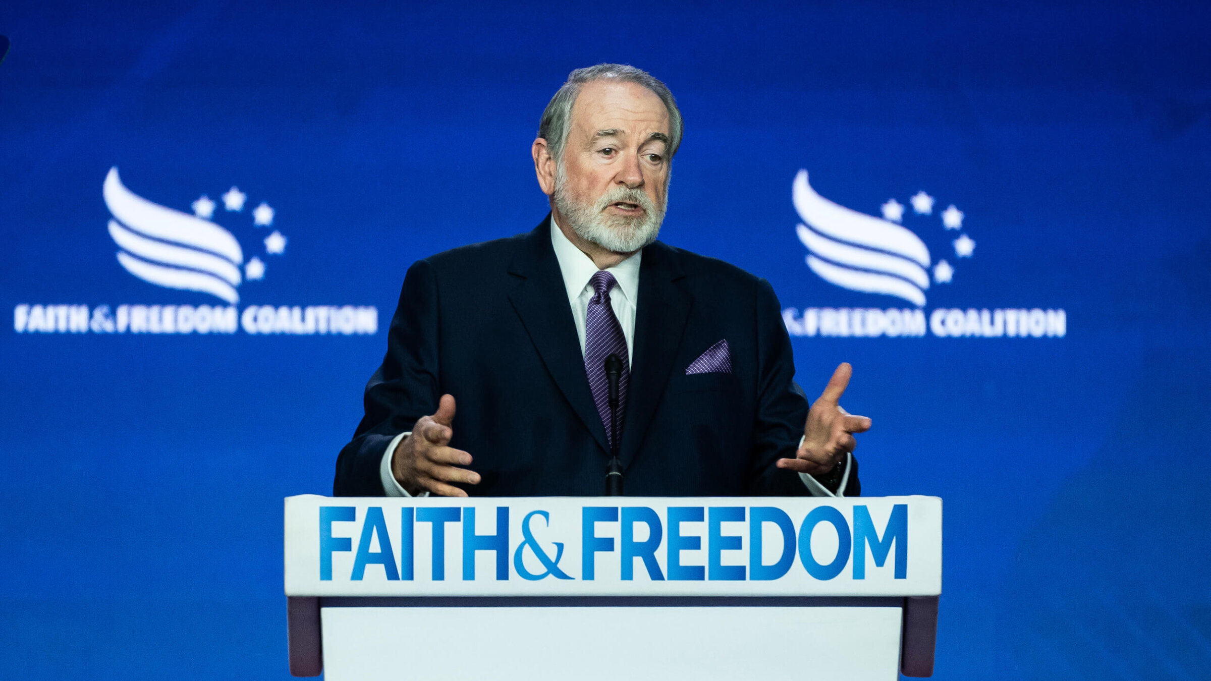 Former Arkansas Gov. Mike Huckabee. speaks during the Road to Majority's Faith and Freedom policy conference in Washington, D.C. in June, 2023. 