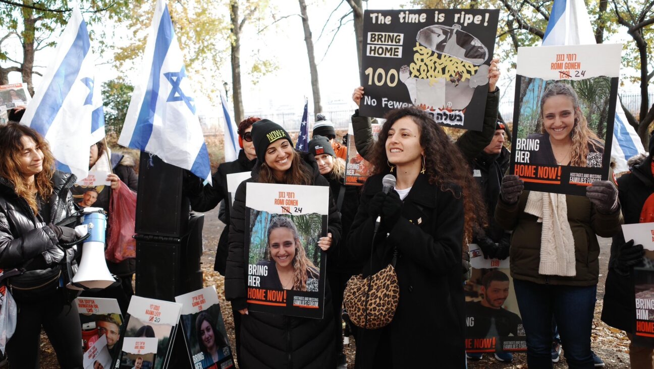 Yarden Gonen, whose sister Romi Gonen remains captive in Gaza, speaks at a rally in Central Park, New York, Dec. 15, 2024. (Hostages and Missing Families Forum Headquarters)