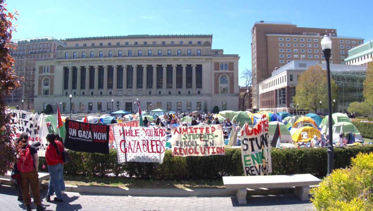 The pro-Palestinian encampment on the lawn in front of Columbia University’s Butler Library, April 24, 2024. (ProudFarmerScholar, CC0, via Wikimedia Commons)