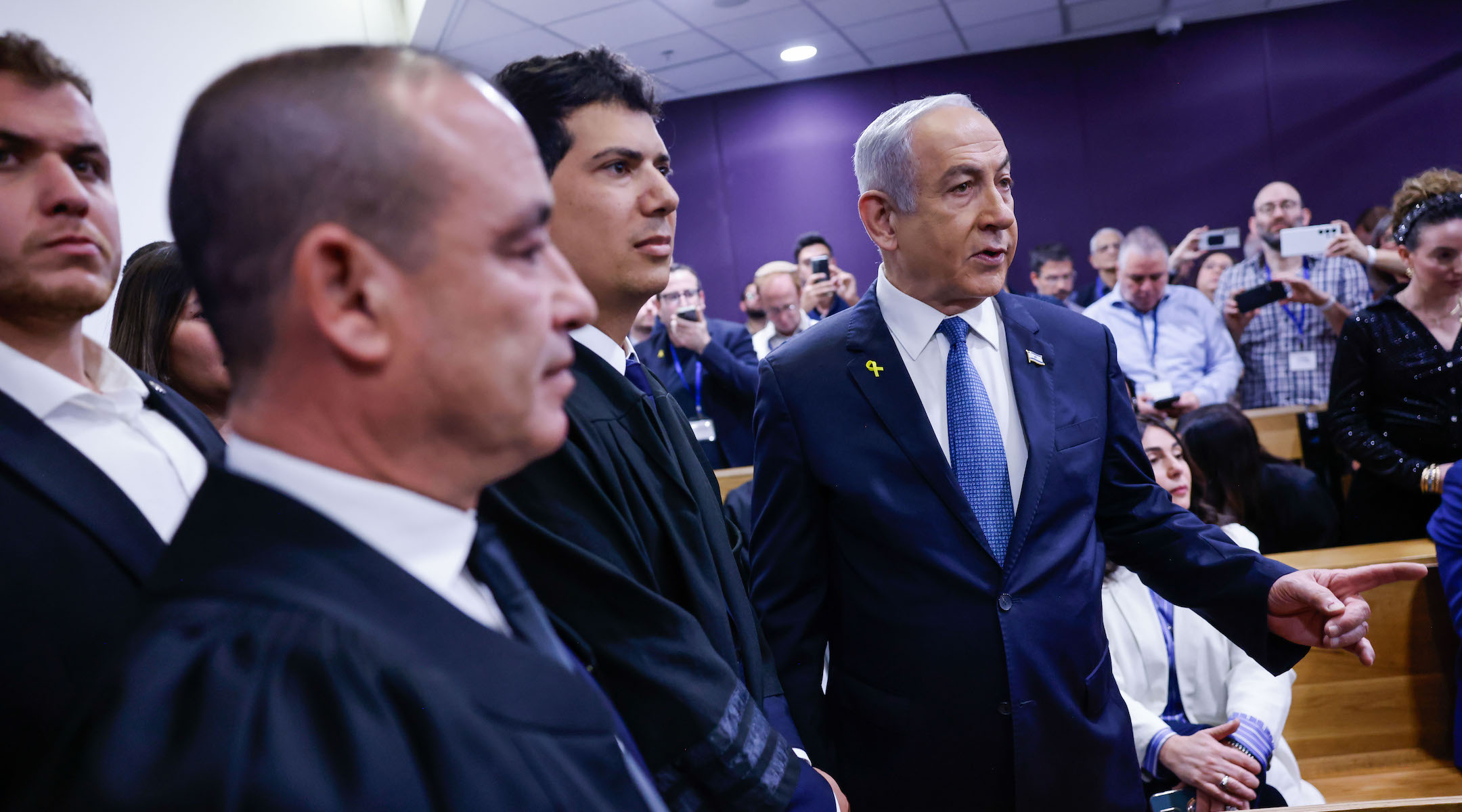 Israeli Prime Minister Benjamin Netanyahu in court in Tel Aviv, ahead of the start of his testimony in his corruption trial on Dec. 10, 2024.(Chaim Goldberg/Flash90)