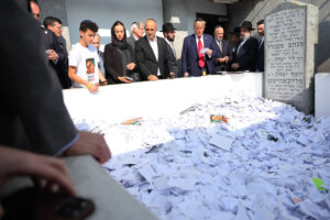 U.S. president Donald Trump (pictured center-right) visited the Ohel on Oct. 7, 2024