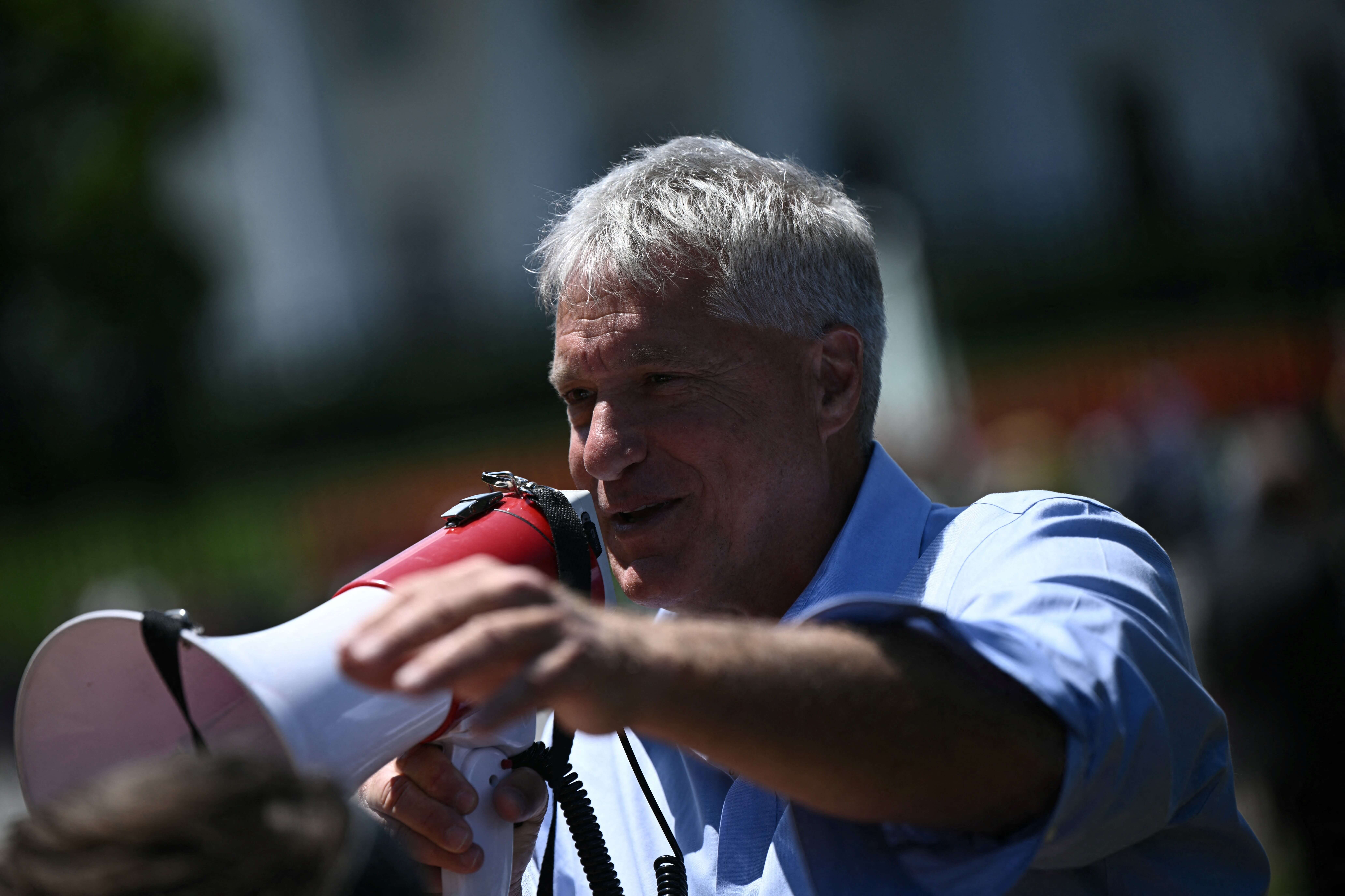 Environmental lawyer Steven Donziger speaks outside the White House in July 2024 calling for President Joe Biden to pardon him.