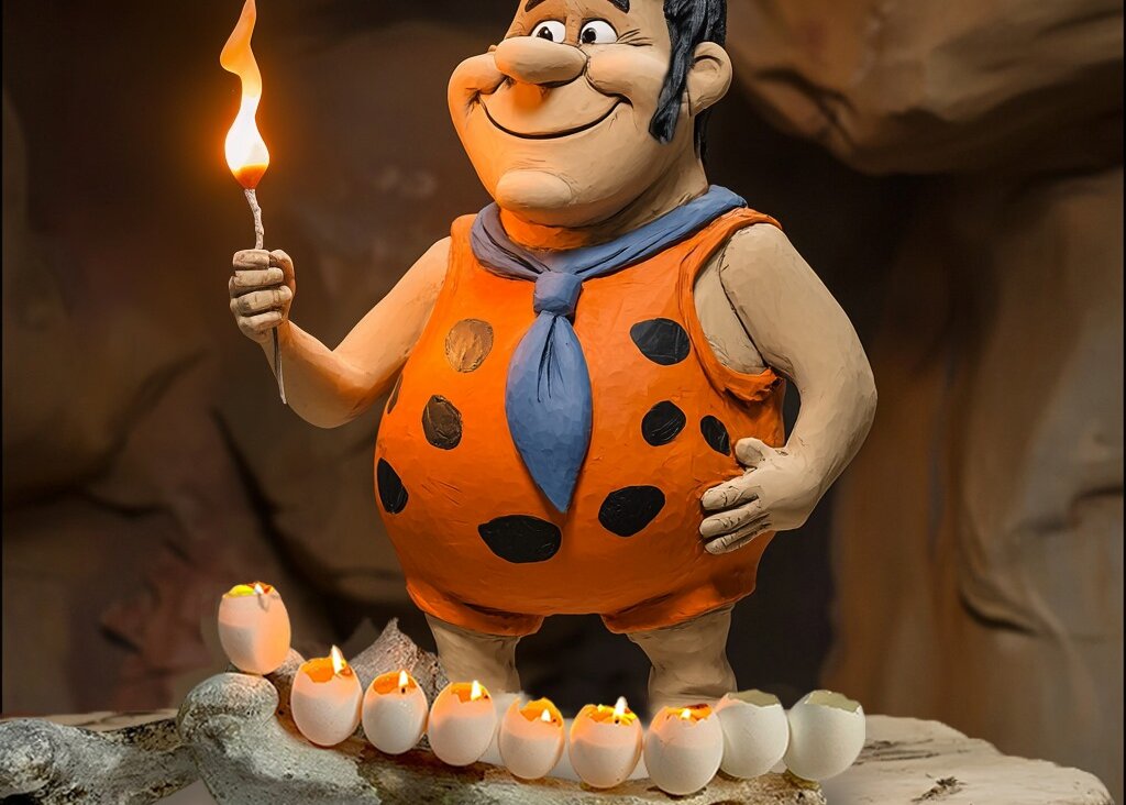 Fred Flintstone celebrates the chag.