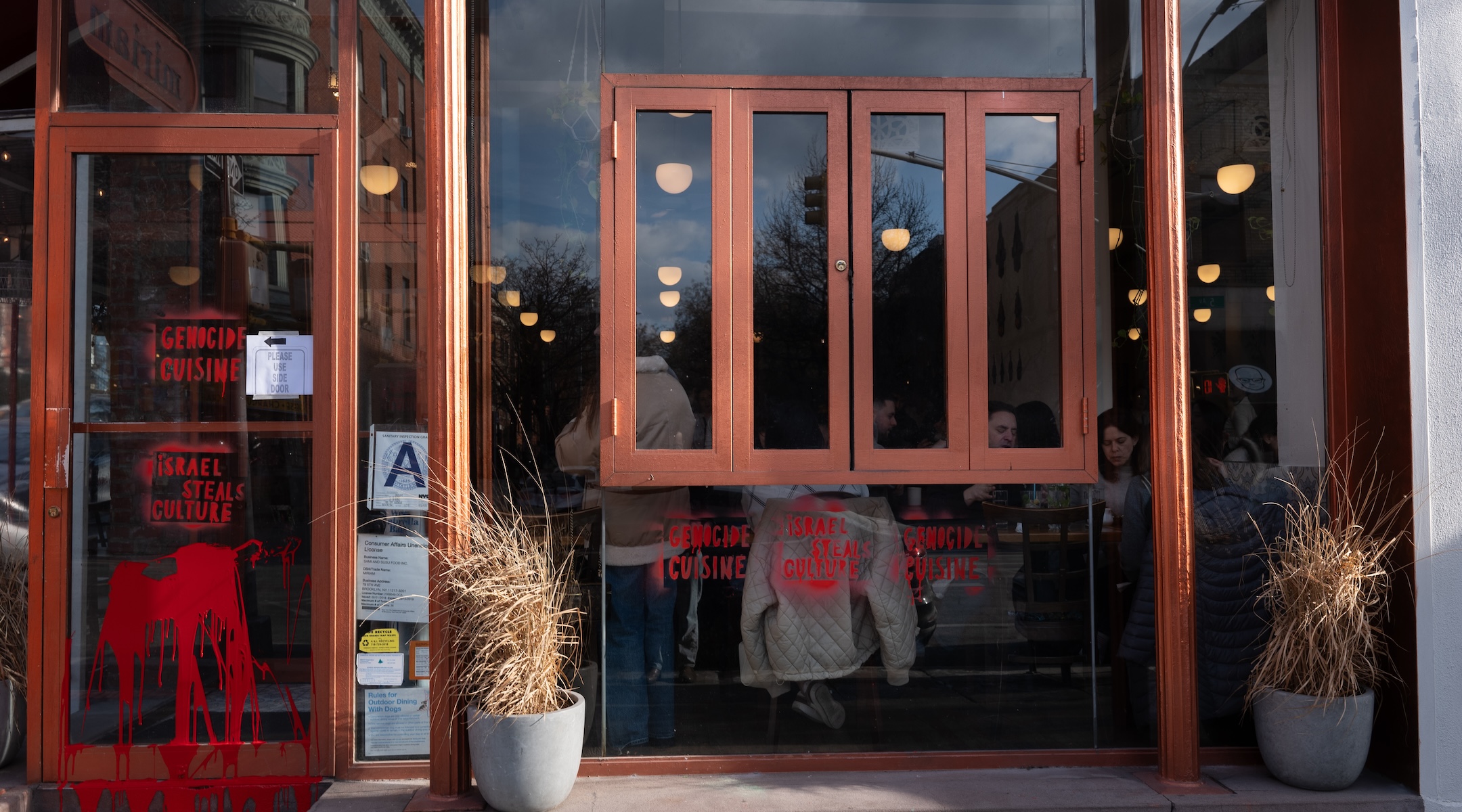 Customers showed up to support Miriam, the popular Israeli-owned restaurant after it was vandalized by graffiti, Park Slope, Brooklyn, Jan. 26, 2025. 