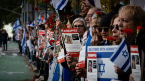 The Jewish community’s focus shifted from mourning and shock, to advocating for the hostages. Some rallies demanded action from the international community with protests at the United Nations, Oct. 24, 2023. (Luke Tress)