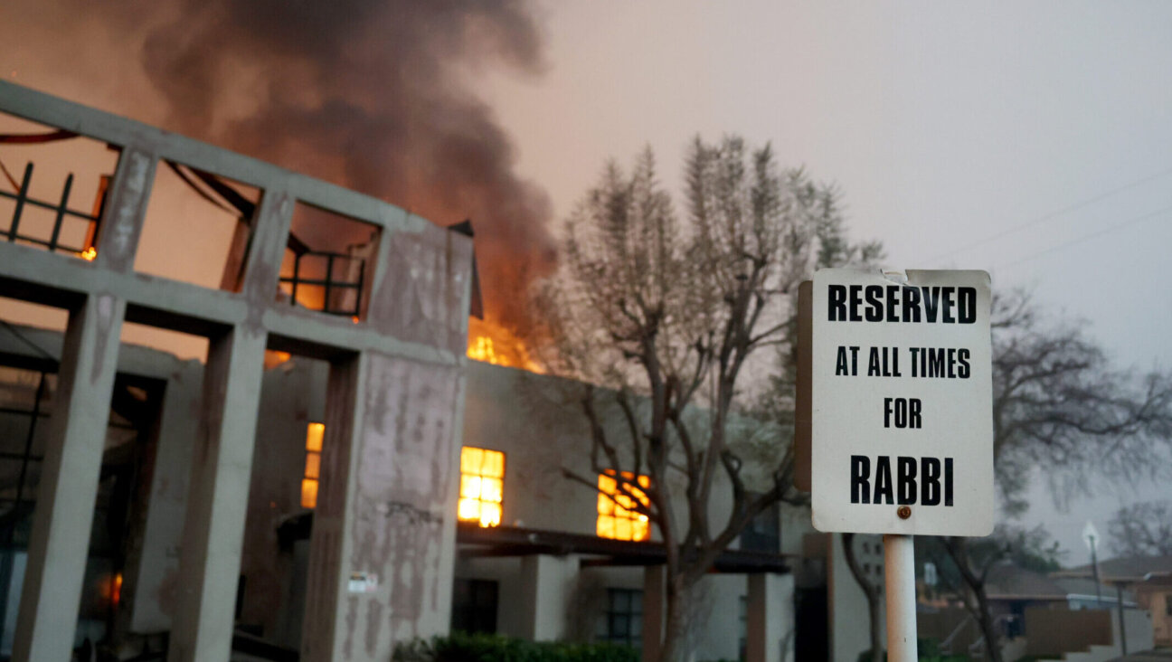 The Pasadena Jewish Temple & Center smolders after burning in the Eaton Fire in Pasadena, California, Jan. 8, 2025. (Mario Tama/Getty Images)