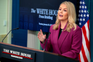 Karoline Leavitt, the White House Press Secretary, at her first briefing on January 28.