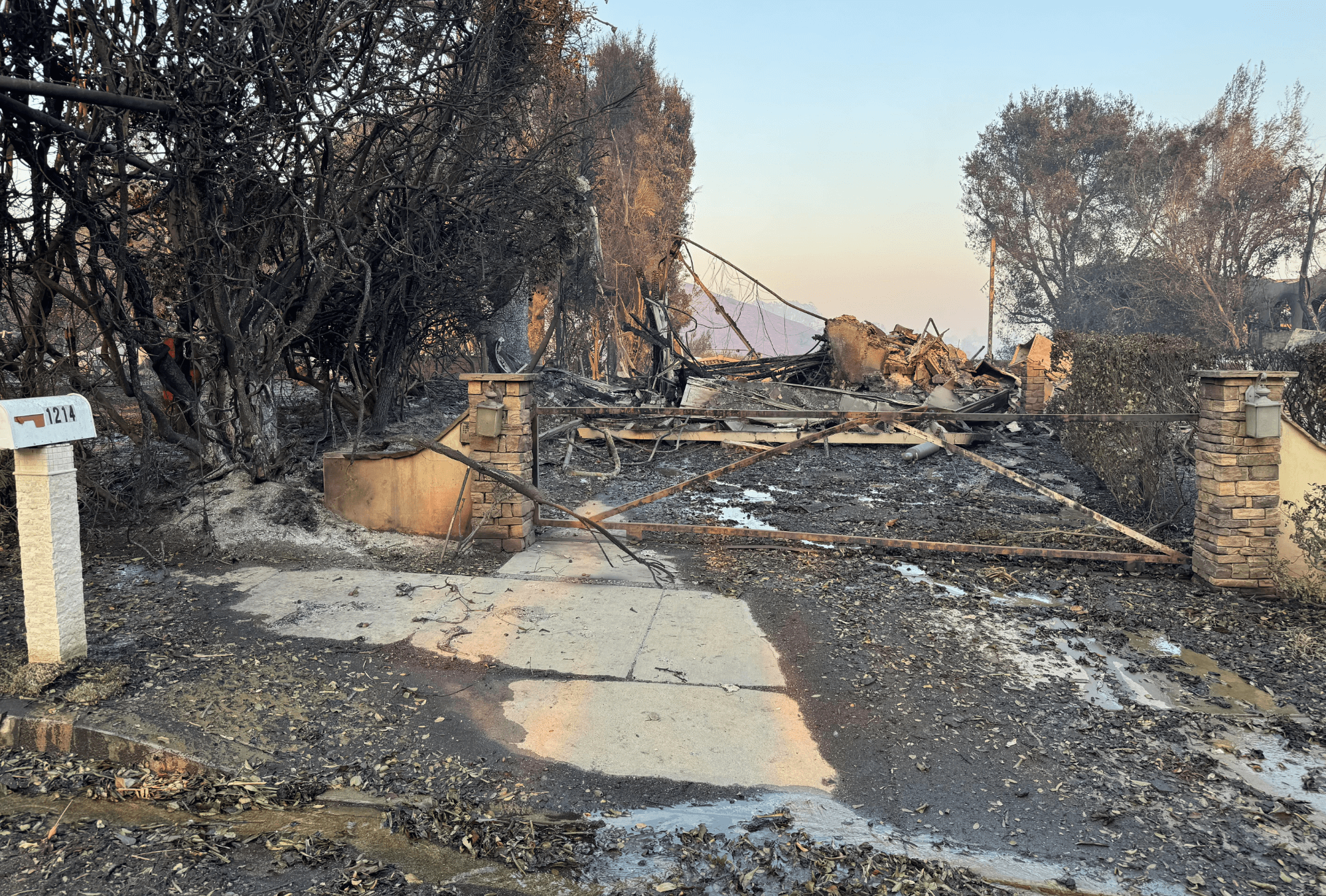 Dave and Jen Miner's home after the Palisades Fire destroyed it last week. Among the many possessions they lost was their ketubah, or Jewish marriage contract, from their 1994 wedding. 