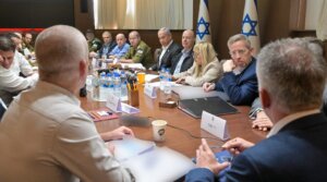 The Israeli security cabinet meets to approve the hostage and ceasefire deal on Jan. 17, 2025. (Koby Gideon/Israeli Government Press Office)