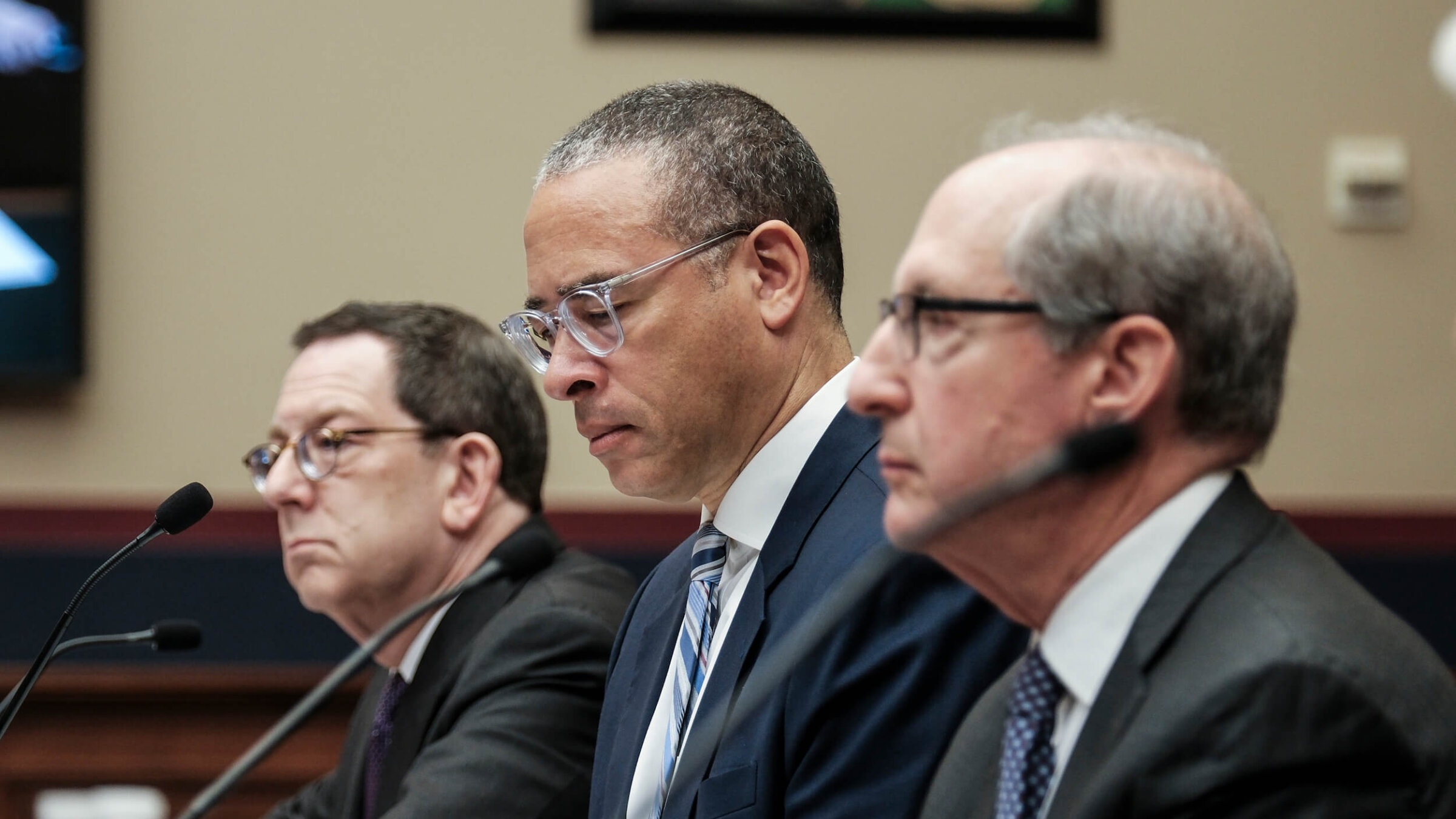 Michael Schill, president of Northwestern University; Jonathan Holloway, president of Rutgers University; and Frederick Lawrence, former president of Brandeis University, testify at a hearing on May 23, 2024 in Washington, D.C. 