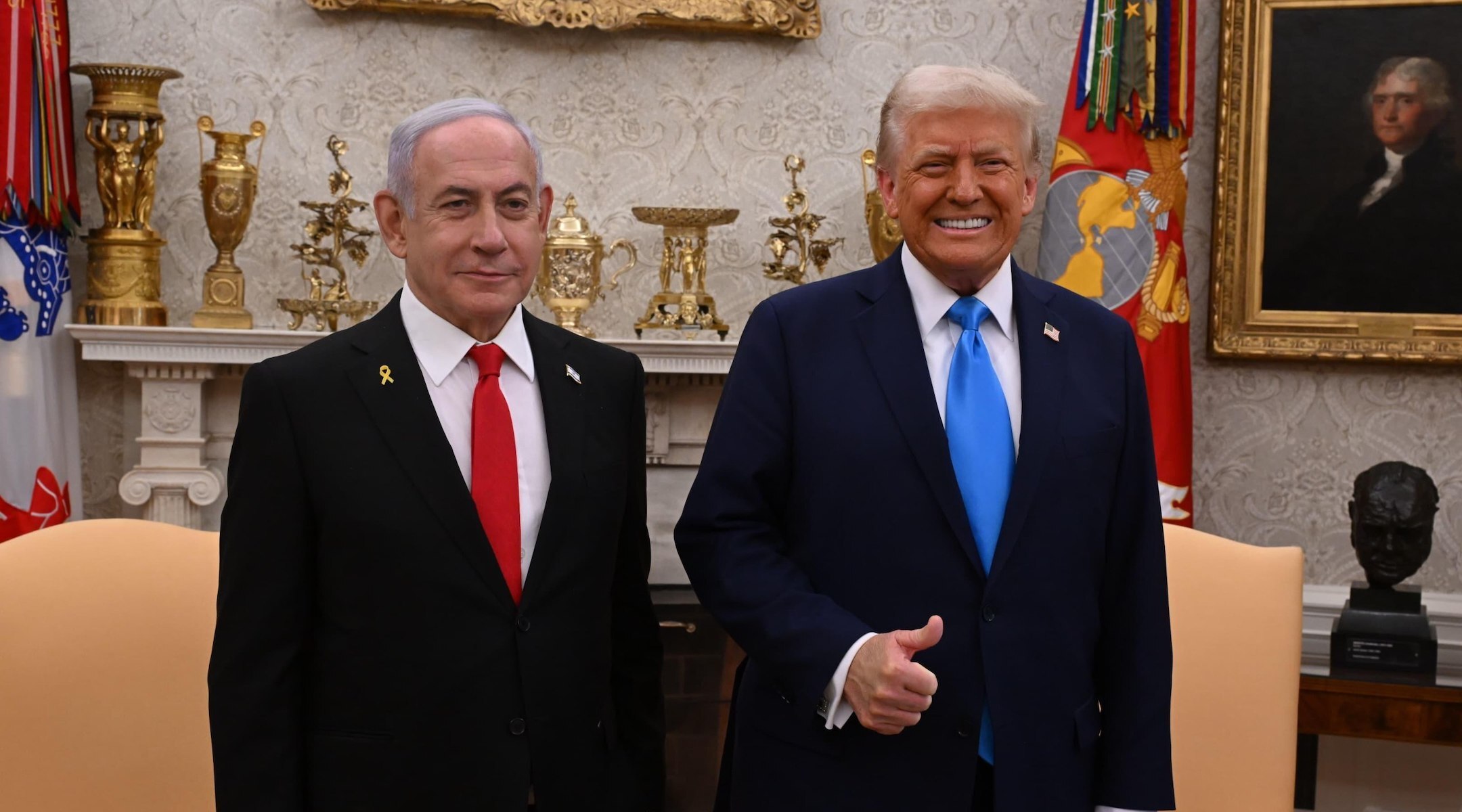 Israeli Prime Minister Benjamin Netanyahu poses with President Donald Trump at the White House, Feb. 4, 2025. (Getty Images)