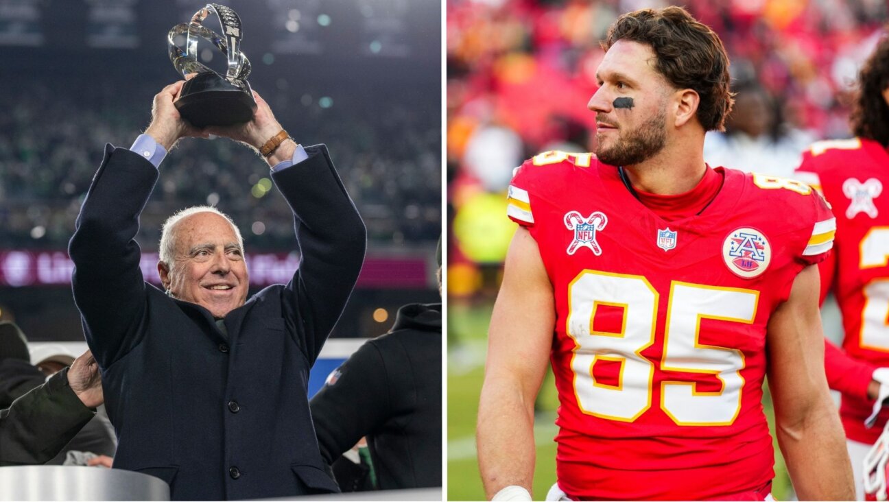 Jeffrey Lurie, left, at the NFC Championship Game, Jan. 26, 2025. (Lauren Leigh Bacho/Getty) Anthony Firkser at a Kansas City Chiefs game, Dec. 21, 2024. (Cooper Neill/Getty)