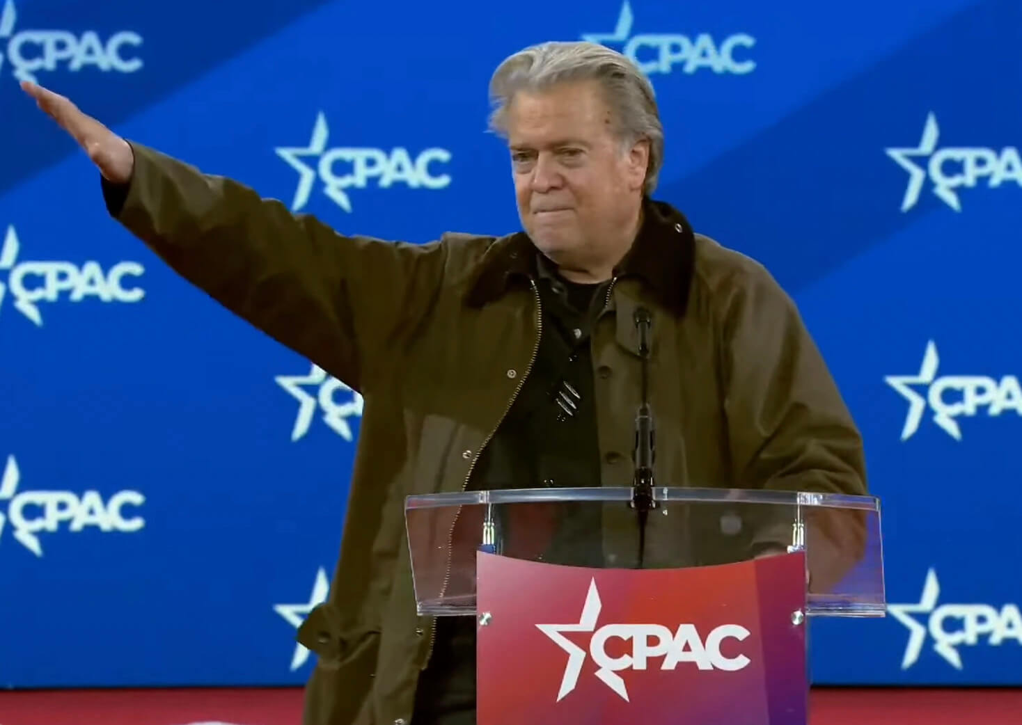 Bannon made the gesture toward the end of his speech to CPAC.