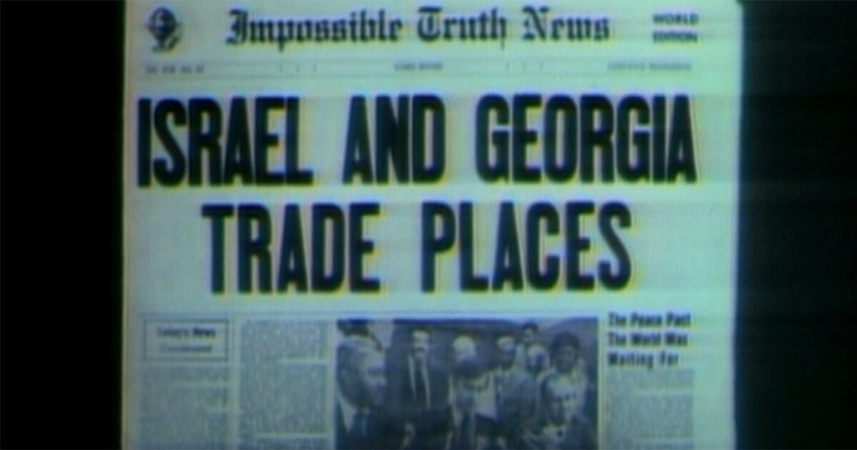 A fake news headline as seen on an early episode of 'Saturday Night Live.'