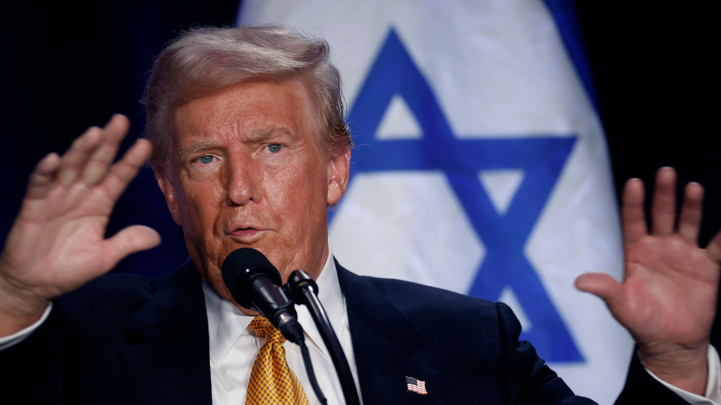 President Donald Trump speaks before prominent Jewish donors at an event titled "Fighting Antisemitism in America" at the Hyatt Regency Capitol Hill on September 19, 2024. 