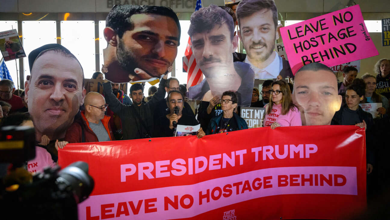 Demonstrators call for the hostage and ceasefire deal to continue outside the Tel Aviv branch office of the U.S. Embassy on Feb. 4. 