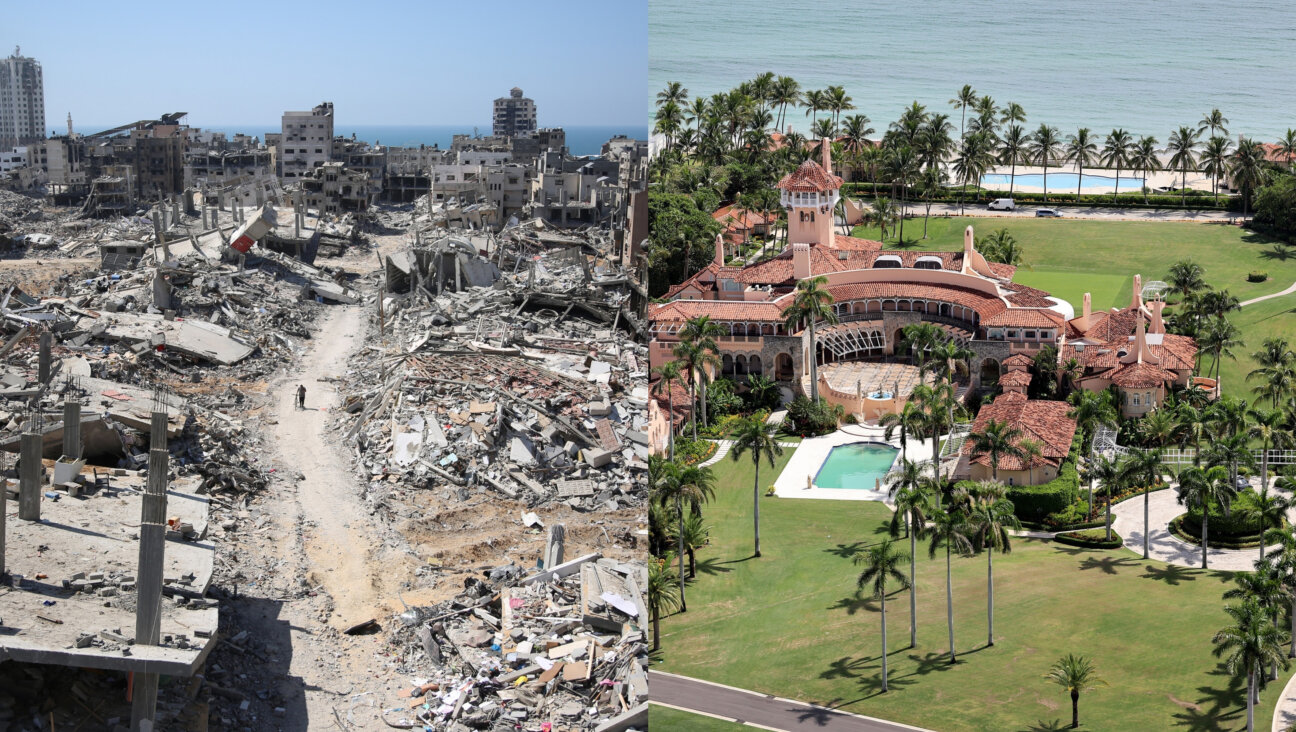 Will a devastated Gaza City (left), soon be transformed into something opulent akin to Mar-a-Lago (right)? No. But that’s not the point.